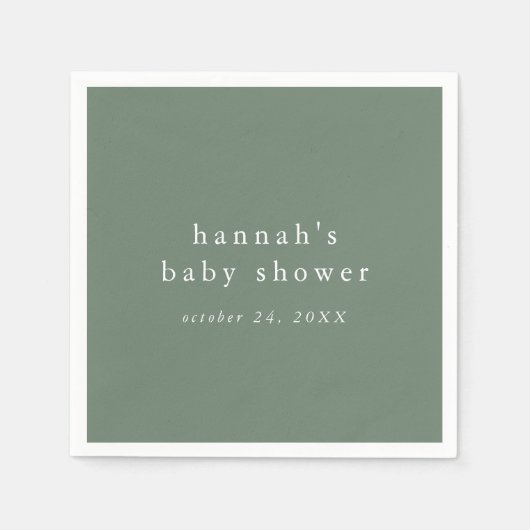 Serviette En Papier HANNAH Sage Green Rustic Baby shower simple (Devant)