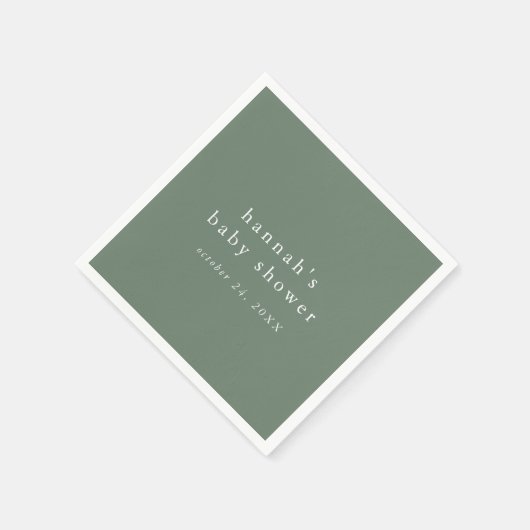 Serviette En Papier HANNAH Sage Green Rustic Baby shower simple (Coin)