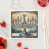 Serviette En Papier Hanoukka bleue Menorah (En situation)