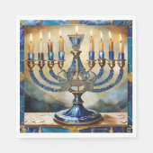 Serviette En Papier Hanoukka bleue Menorah (Devant)