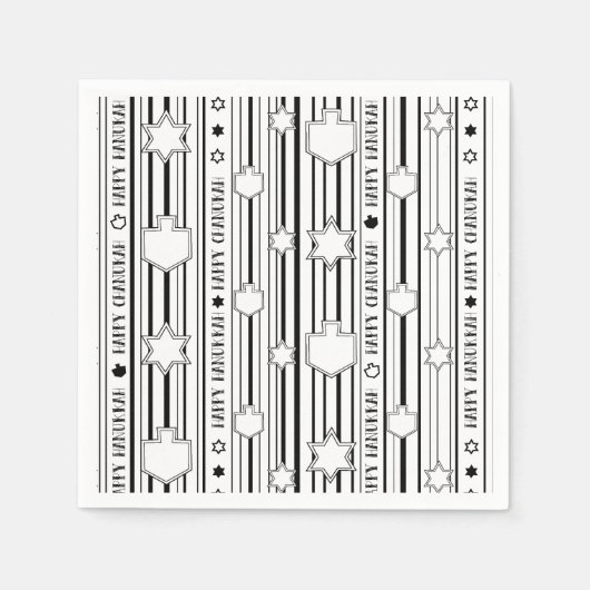 Serviette En Papier Hanoukka Blk N White Dreidels N Stars (Devant)