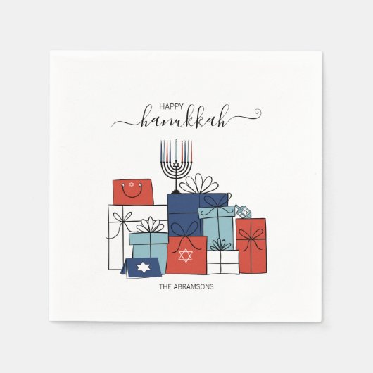 Serviette En Papier Hanoukka Cadeaux & Menorah Papier de vacances Napk (Devant)