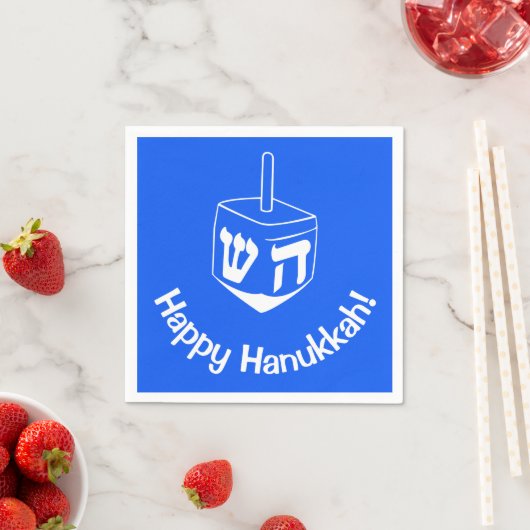 Serviette En Papier Hanoukka Dreidel Bleu blanc 4Debby (En situation)