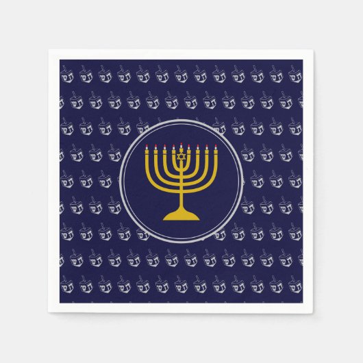 Serviette En Papier HANOUKKA Dreidel Menorah BLUE SILVER GRAY (Devant)