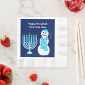 Serviette En Papier Hanoukka Juif Snowman Et Blue Menorah Grande (En situation)