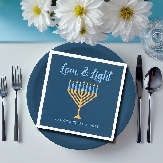 Serviette En Papier Hanoukka Love & Light Custom Menorah Blue Party