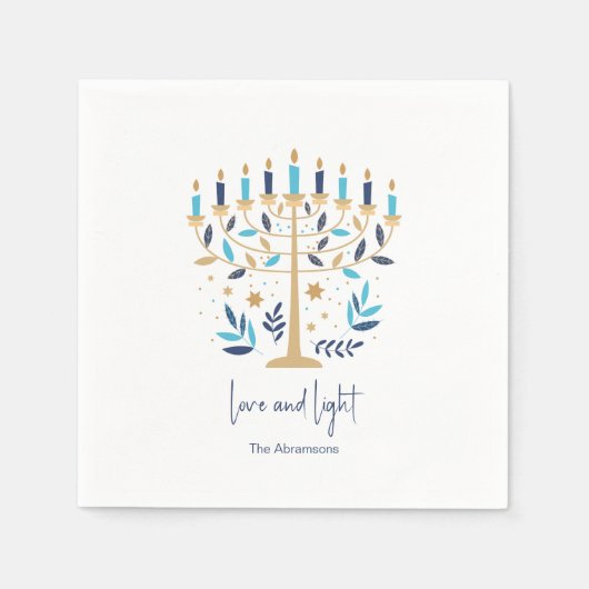 Serviette En Papier Hanoukka Love & Light Floral Menorah (Devant)