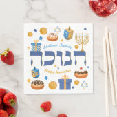 Serviette En Papier Hanoukka Menorah Donuts & Dreidel personnalisés (En situation)