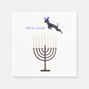 Serviette En Papier Hanoukka Menorah Poodle Chien Reindeer bougies