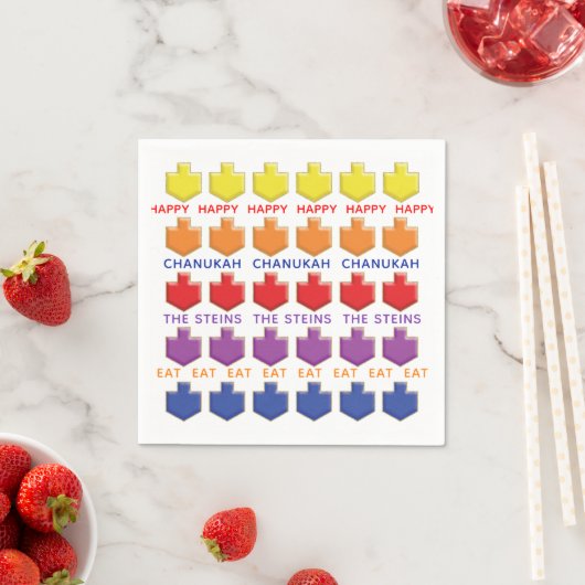 Serviette En Papier Hanoukka Napkin Personnaliser "Dreidels 3D" (En situation)