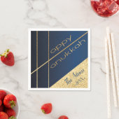 Serviette En Papier Hanoukka Napkin Personnaliser Elégant To Navy, Or (En situation)