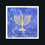 Serviette En Papier Hanoukka Snowstorm Menorah<br><div class="desc">Une menorah Hanoukka dorée superposée sur une image fractale bleue et blanche qui rappelle les flocons de neige dans une tempête. Cette image est aussi disponible sur les invitations du parti Chanukkah et beaucoup d'autres articles.</div>