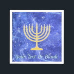 Serviette En Papier Hanoukka Snowstorm Menorah<br><div class="desc">Une menorah Hanoukka dorée superposée sur une image fractale bleue et blanche qui rappelle les flocons de neige dans une tempête. Cette image est aussi disponible sur les invitations du parti Chanukkah et beaucoup d'autres articles.</div>