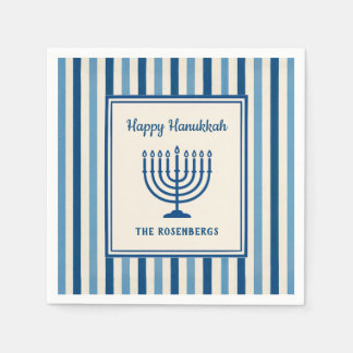 Serviette En Papier Hanukkah Menorah Stripes Trendy Custom 