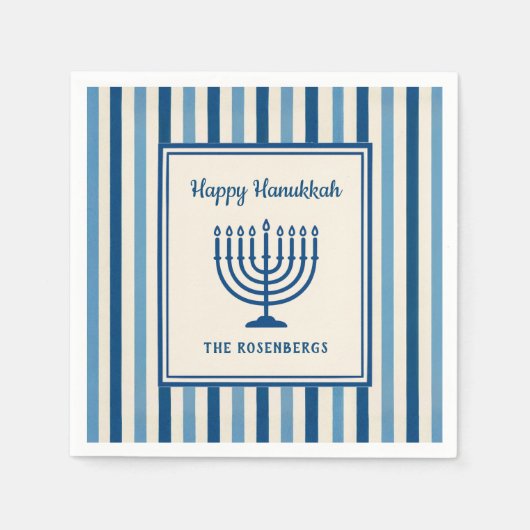 Serviette En Papier Hanukkah Menorah Stripes Trendy Custom  (Devant)