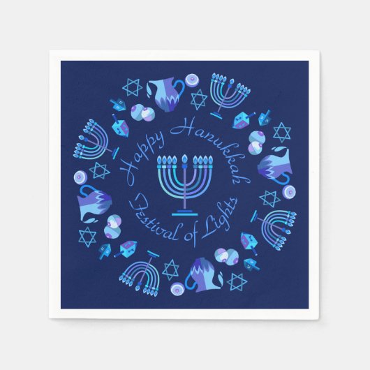 Serviette En Papier Hanukkiah Happy Hanoukka Juive Fête Menorah (Devant)