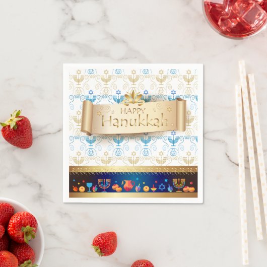 Serviette En Papier Hanukkiah Happy Hanukkah Jewish dreidel Menorah (En situation)