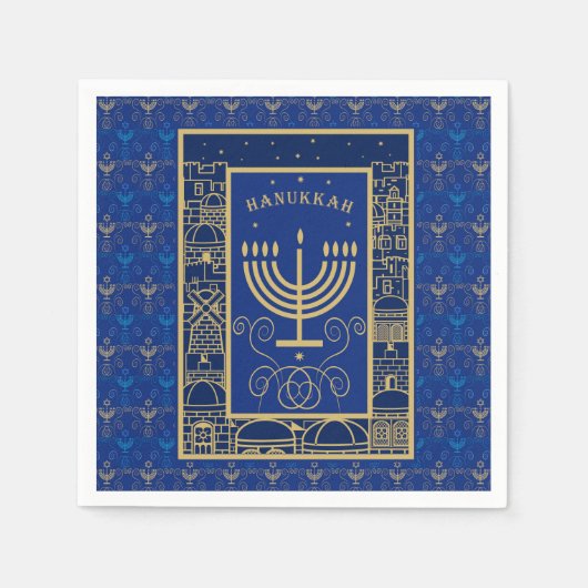 Serviette En Papier Hanukkiah Happy Hanukkah Jewish dreidel Menorah (Devant)