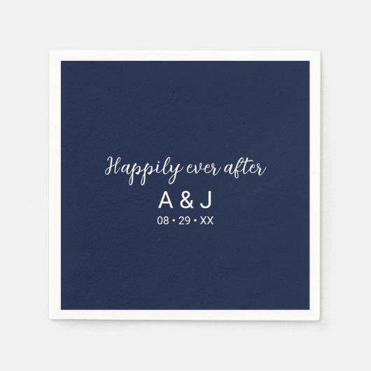 Serviette En Papier Happily Ever After Blue White Monogram Wedding (Devant)
