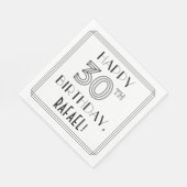 Serviette En Papier HAPPY 30E ANNIVERSAIRE ; Style Art Déco ; Nom pers (Coin)