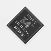 Serviette En Papier HAPPY 34E ANNIVERSAIRE ; Style Art Déco ; Nom pers (Coin)