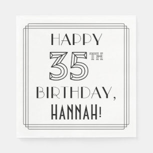 Serviette En Papier HAPPY 35E ANNIVERSAIRE ; Style Art Déco ; Nom pers