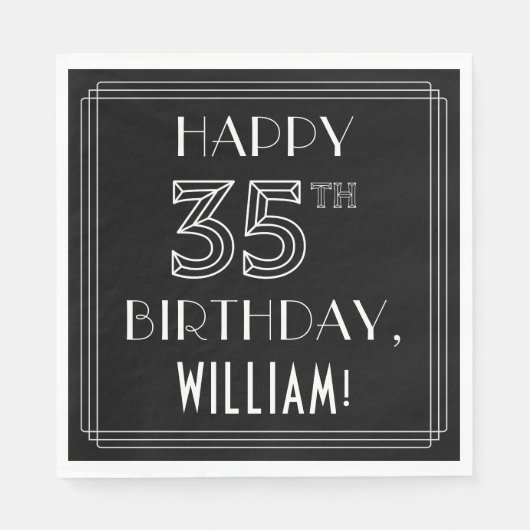 Serviette En Papier HAPPY 35E ANNIVERSAIRE ; Style Art Déco ; Nom pers (Devant)