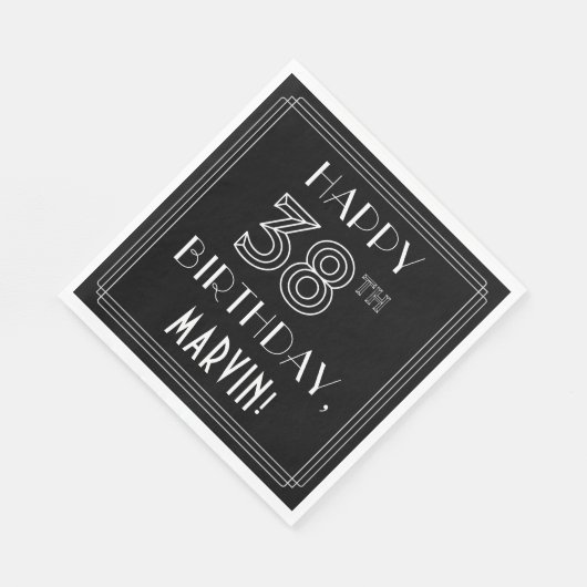 Serviette En Papier HAPPY 38E ANNIVERSAIRE ; Style Art Déco ; Nom pers (Coin)