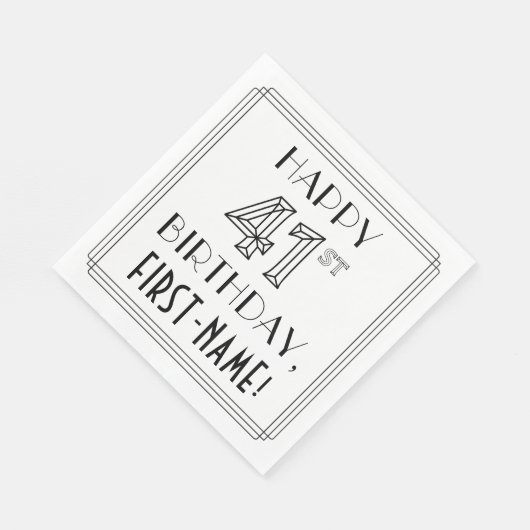 Serviette En Papier HAPPY 41E ANNIVERSAIRE ; Style Art Déco ; Nom pers (Coin)