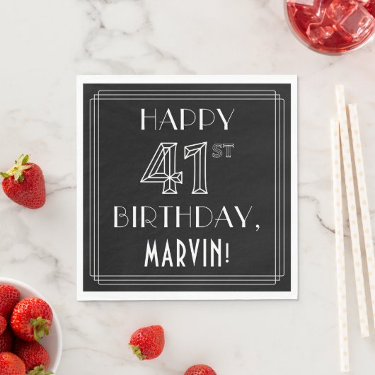 Serviette En Papier HAPPY 41E ANNIVERSAIRE ; Style Art Déco ; Nom pers (En situation)
