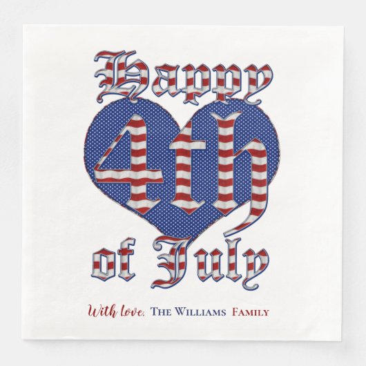 Serviette En Papier Happy 4 juillet Stars et Stripes Typographie Pap (Devant)