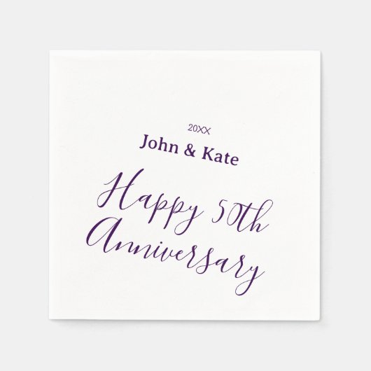 Serviette En Papier Happy 50th anniversary purple name year simple (Devant)