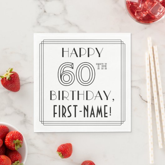 Serviette En Papier HAPPY 60E ANNIVERSAIRE ; Style Art Déco ; Nom pers (En situation)
