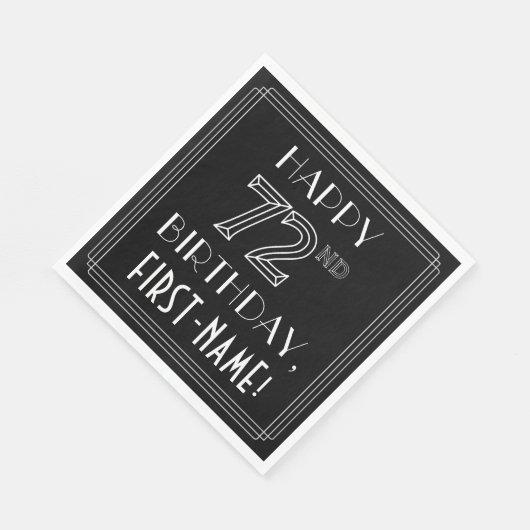 Serviette En Papier HAPPY 72E ANNIVERSAIRE ; Style Art Déco ; Nom pers (Coin)