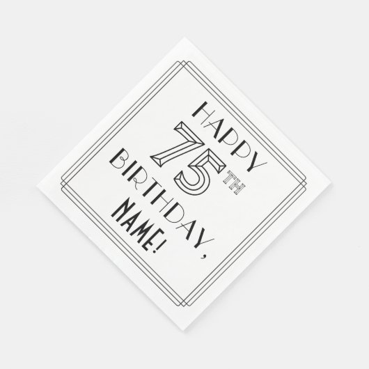 Serviette En Papier HAPPY 75E ANNIVERSAIRE ; Style Art Déco ; Nom pers (Coin)