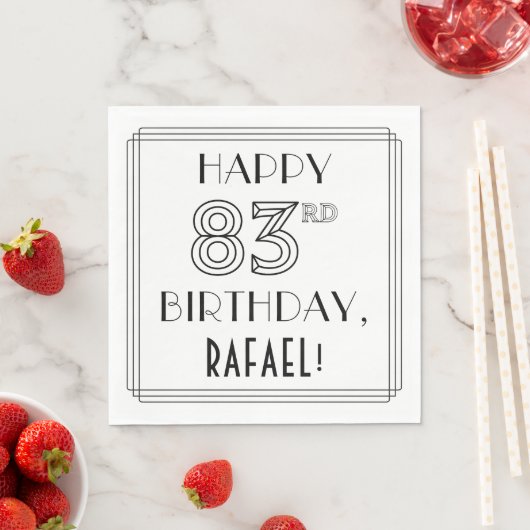 Serviette En Papier HAPPY 83E ANNIVERSAIRE ; Style Art Déco ; Nom pers (En situation)