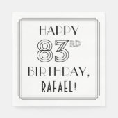 Serviette En Papier HAPPY 83E ANNIVERSAIRE ; Style Art Déco ; Nom pers (Devant)