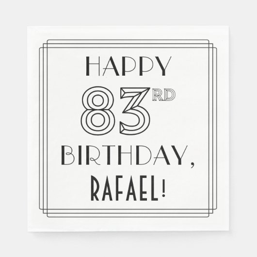 Serviette En Papier HAPPY 83E ANNIVERSAIRE ; Style Art Déco ; Nom pers (Devant)