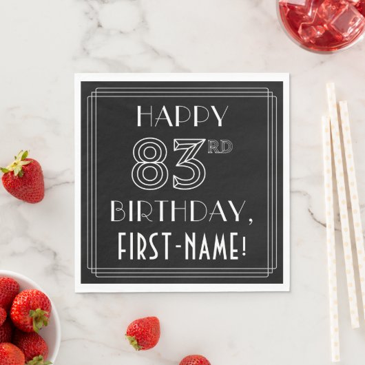 Serviette En Papier HAPPY 83E ANNIVERSAIRE ; Style Art Déco ; Nom pers (En situation)