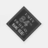 Serviette En Papier HAPPY 84E ANNIVERSAIRE ; Style Art Déco ; Nom pers (Coin)
