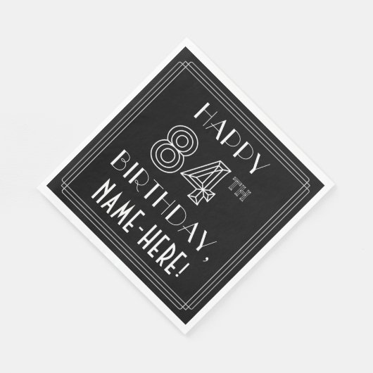 Serviette En Papier HAPPY 84E ANNIVERSAIRE ; Style Art Déco ; Nom pers (Coin)