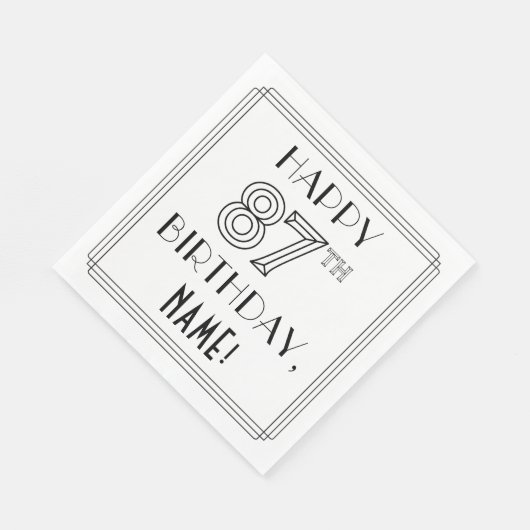 Serviette En Papier HAPPY 87E ANNIVERSAIRE ; Style Art Déco ; Nom pers (Coin)