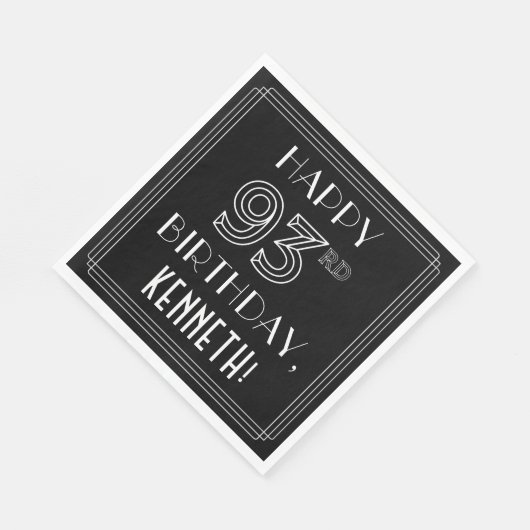 Serviette En Papier HAPPY 93E ANNIVERSAIRE ; Style Art Déco ; Nom pers (Coin)