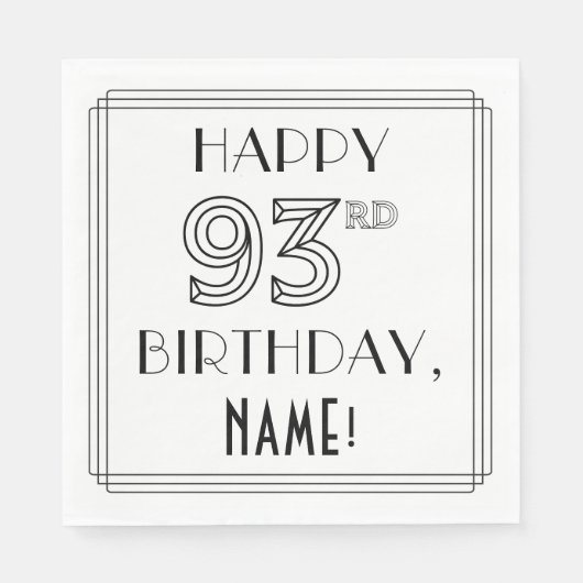 Serviette En Papier HAPPY 93E ANNIVERSAIRE ; Style Art Déco ; Nom pers (Devant)