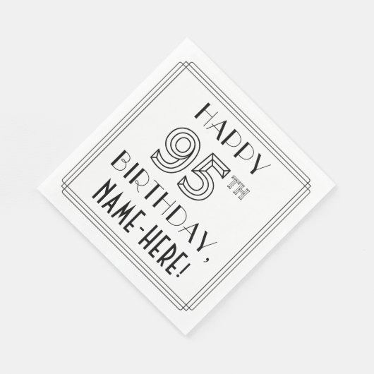 Serviette En Papier HAPPY 95E ANNIVERSAIRE ; Style Art Déco ; Nom pers (Coin)