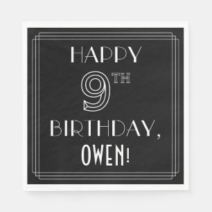 Serviette En Papier HAPPY 9E ANNIVERSAIRE ; Style Art Déco ; Nom perso