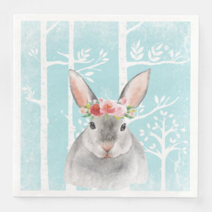 Serviette En Papier Happy Animal avec Fleurs en Forêt Bleue-Lapin