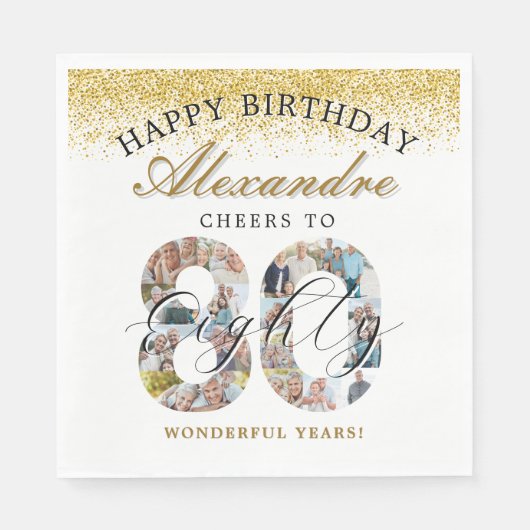 Serviette En Papier Happy Birthday Cheers To 80 Years Photo Collage (Devant)