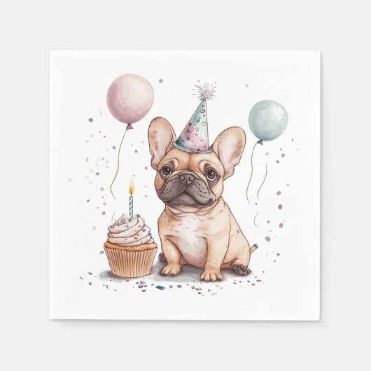 Serviette En Papier Happy Birthday French Bulldog (Devant)