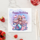 Serviette En Papier Happy Birthday Mermaid  (En situation)